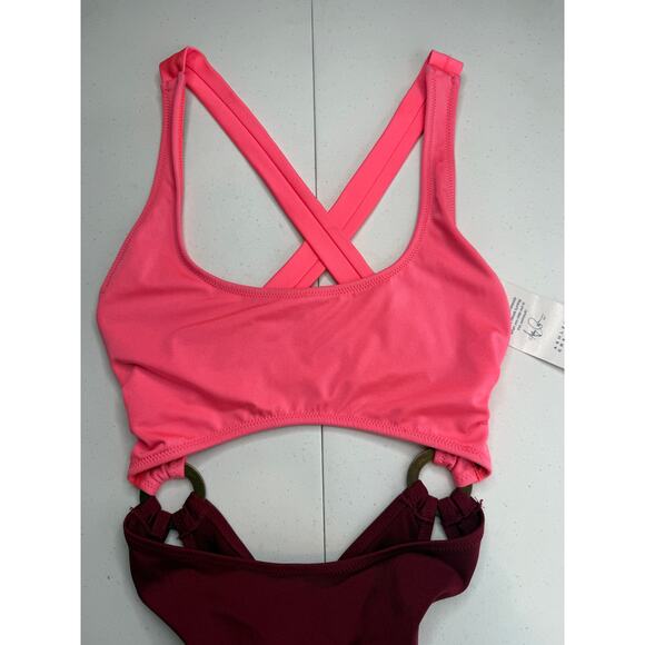 NWT Ashley Graham x Swimsuits for All One Piece Cut Out Open Back Pink Size 8 - Picture 3 of 13